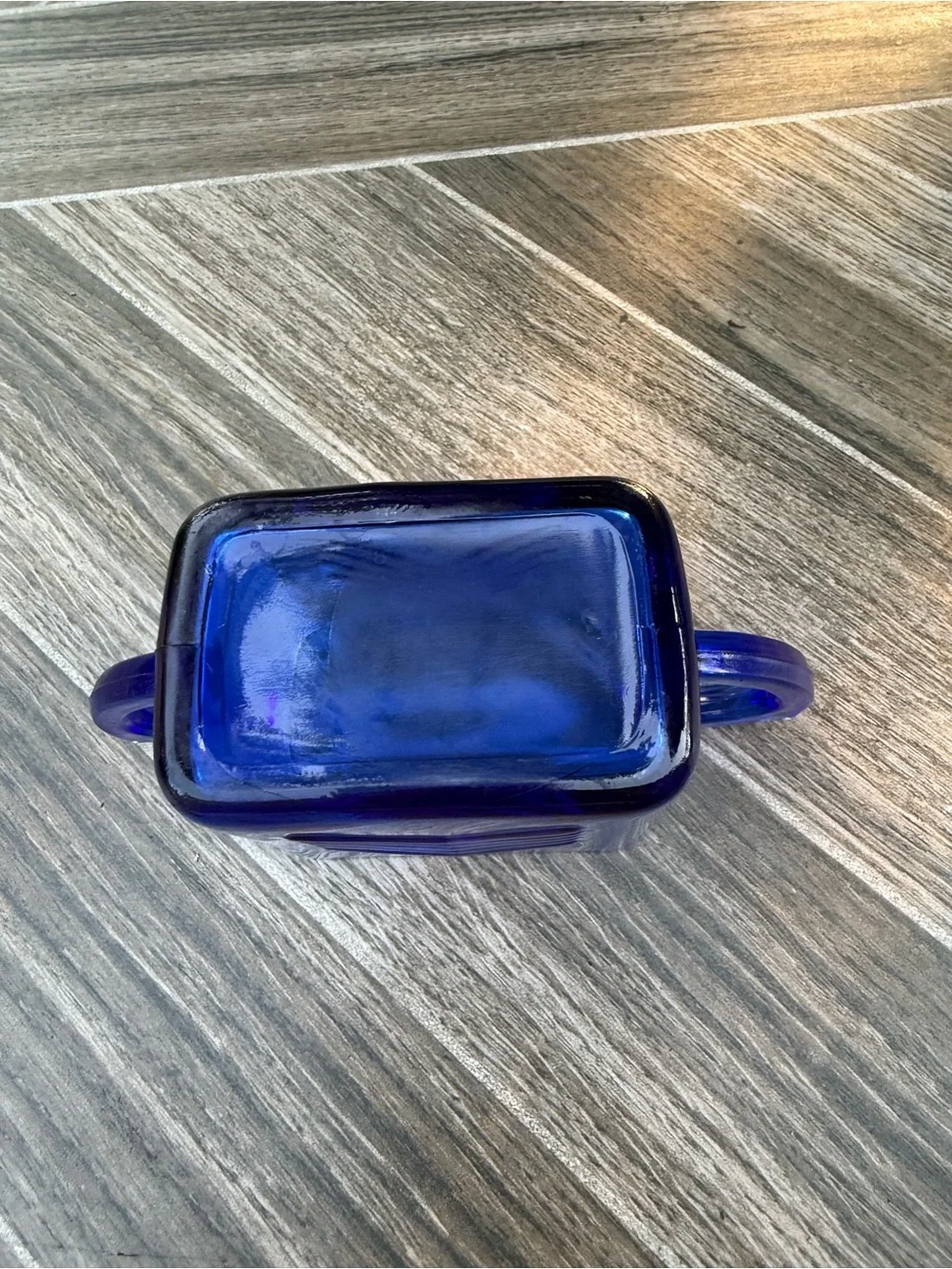 Vintage Hazel Atlas Cobalt Blue Chevron Ritz Sugar Bowl Depression Glass ArtDeco